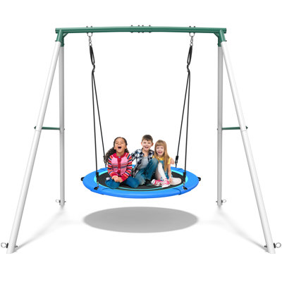 500 lb Heavy Duty Metal Swing Set with 50" Saucer Swing, 6.5' A-Frame Backyard Swing Set
