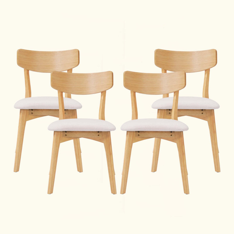Mid-Century Frame Upholstered Dining Chairs, Set Of 4, Durable And Stylish, 4, Natural