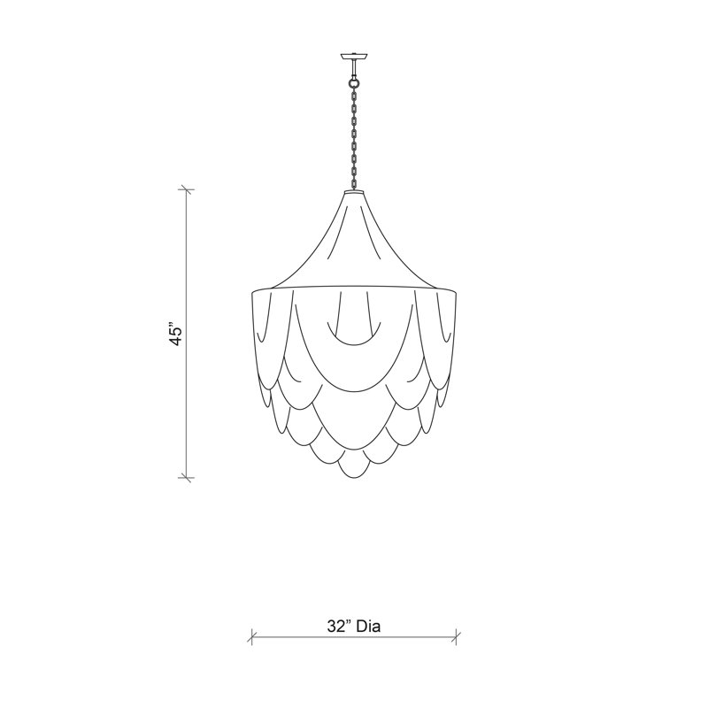 Large Leather Fringe Chandelier w/ Crown, 45" H x 32" W x 32" D, Cream