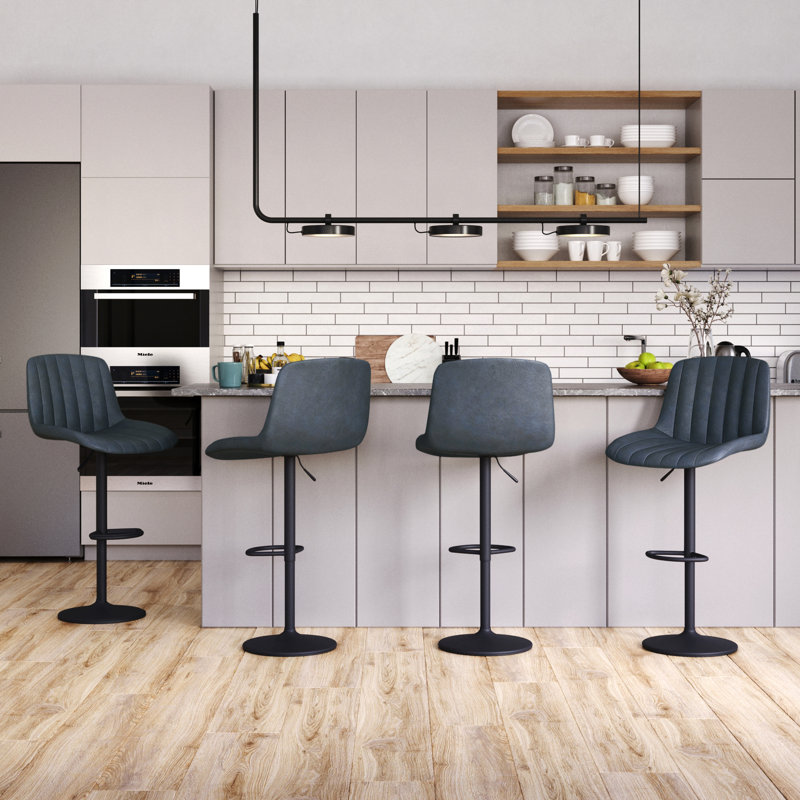 Adjustable Height Counter Stool with Metal Frame, Navy