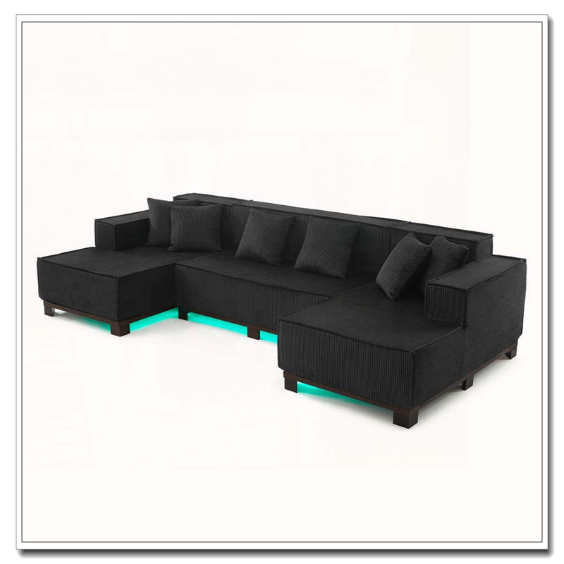 Canapé moderne, 4, Noir avec lumière DEL