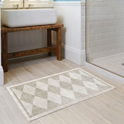 Arthur Diamonds Neutral Medium Washable Floor Mat
