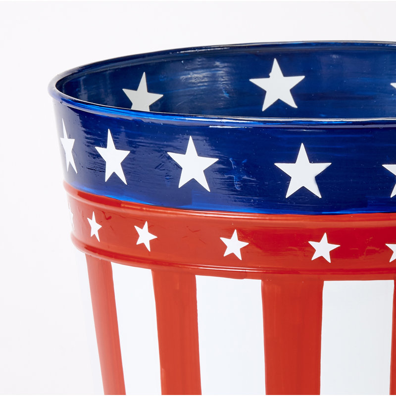9.5" Galvanized Metal July 4th  Independence Day Flower Bucket Pail, Set of 3, 9.5" H x 9.5" W x 9.5" D