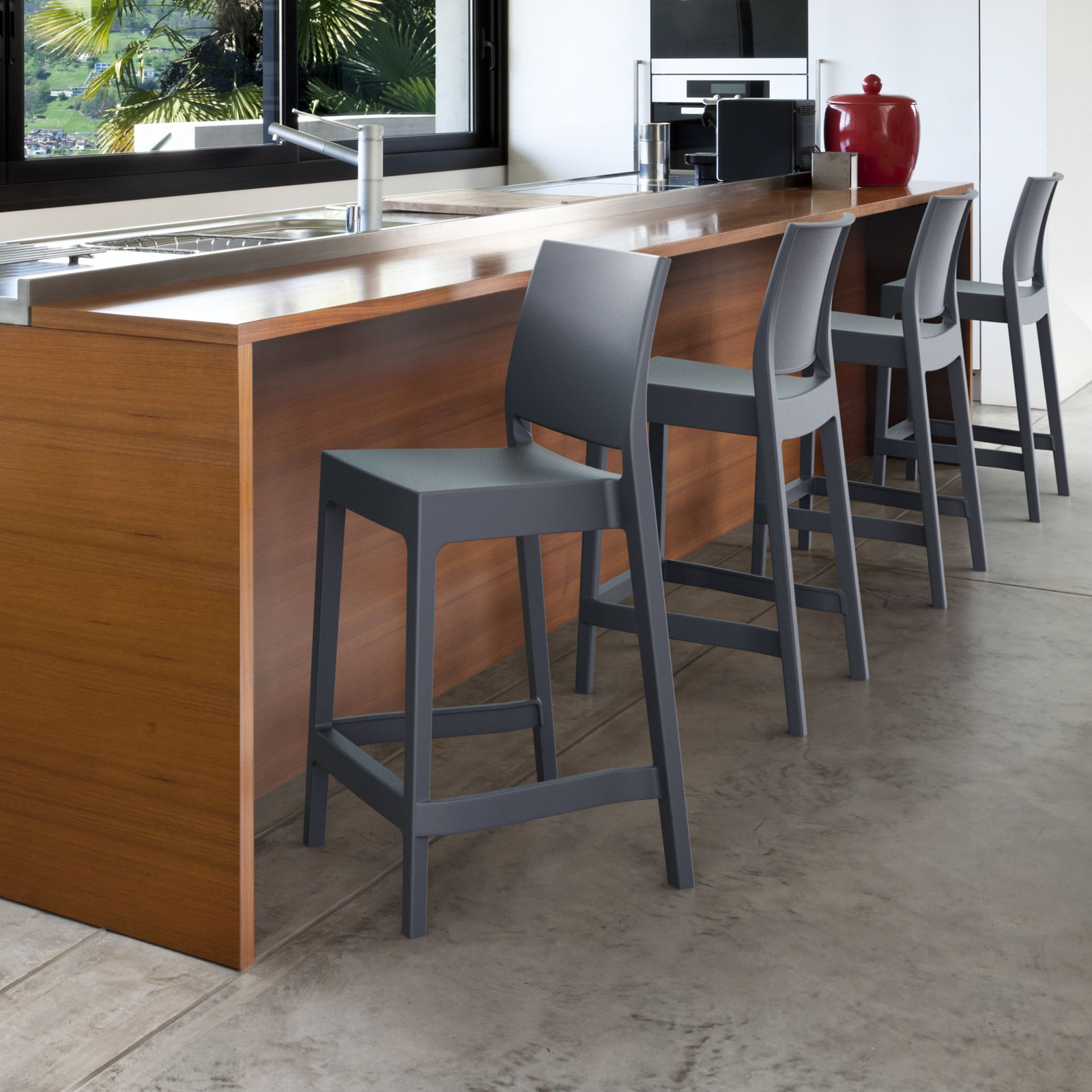 Adrienne Outdoor Bar Stool, Dark Gray, 25.5"