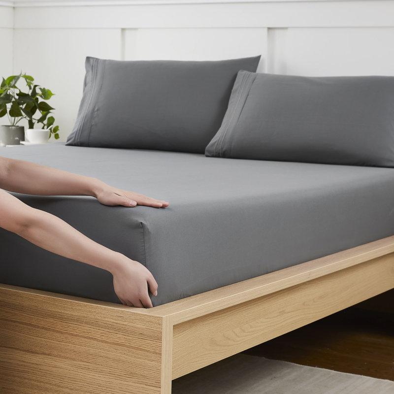 Brushed Microfiber Bottom Sheets with Built in Sheet Straps, Gray, Queen Fitted Sheet