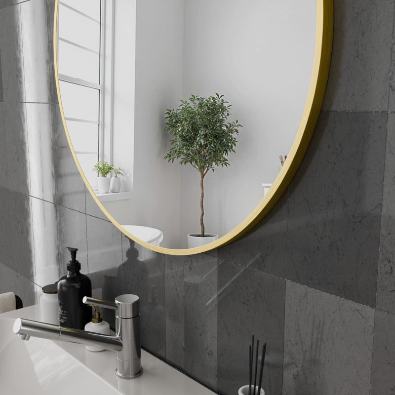 Round Wall Mirror, 80cm x 80cm, Brushed Brass