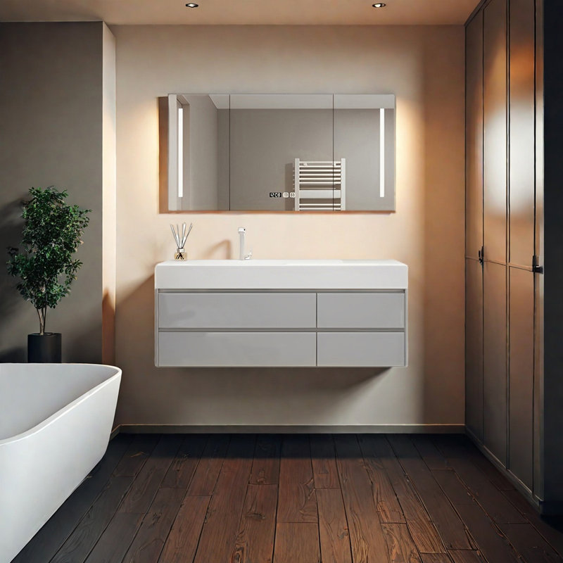 Armoire de salle de bain élégante de style crème, Gris clair, H 19,68 po x l 47,24 po x P 21,65 po