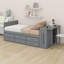 Lit plateforme avec bureau et tablette de rangement au bout du lit, lit gigogne et tiroirs-840375810
