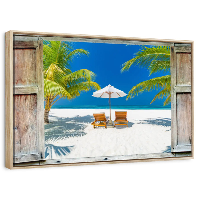 Fenêtre sur la côte des Maldives, Cadre flottant en bois naturel, 25 po x 17 po