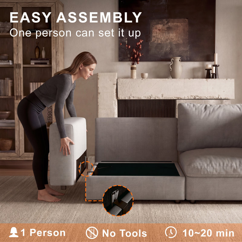 Canapé modulaire rembourré 47,5 po avec rangement, Lin gris clair