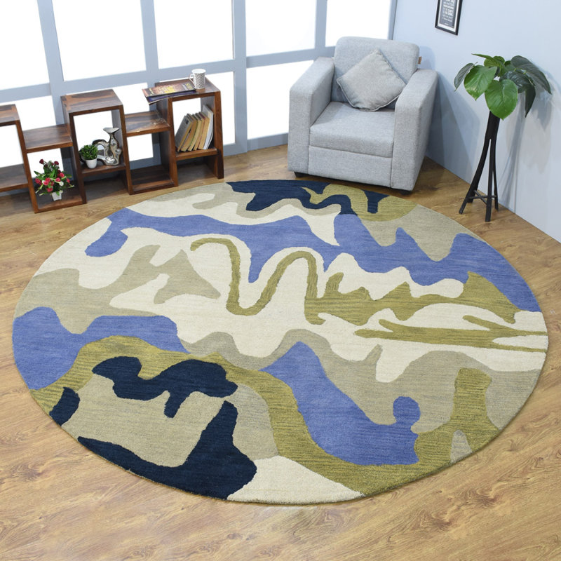 Oscoda Abstract Hand Tufted Wool Eco-Friendly Area Rugs - Round, Multicolor, Abstract Modern Design, High Pile Thick Handmade Anti Skid Area Rugs for Living Room, Bed Room