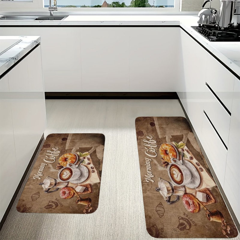 Ensemble de 2 tapis de cuisine Brown Morning Coffee pour cuisine et café