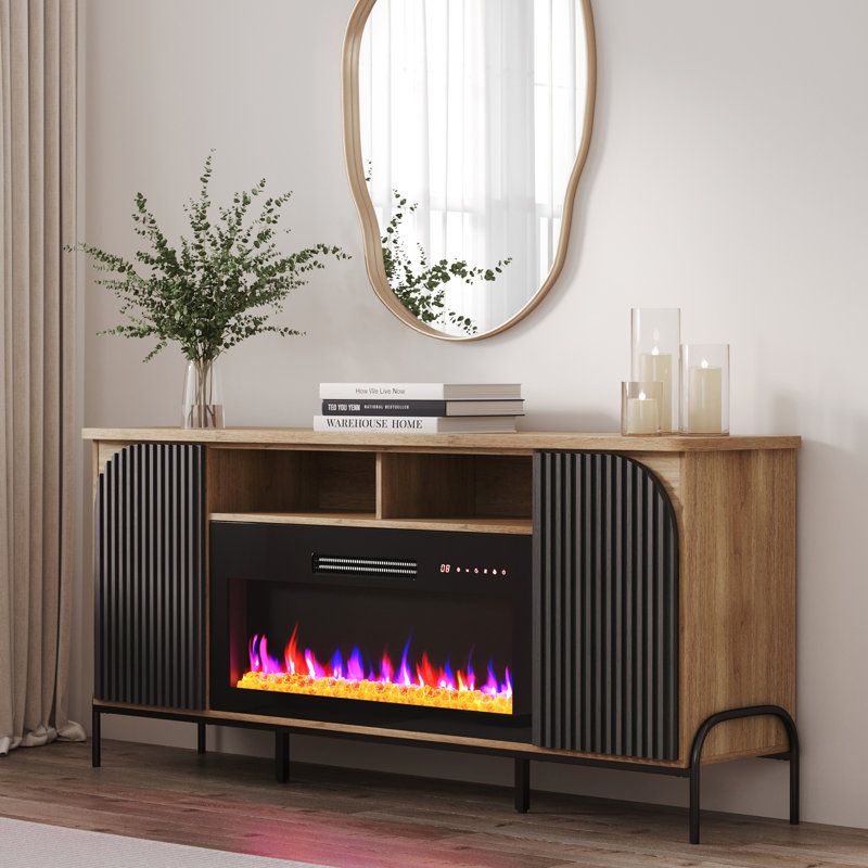 Camel 68 Inch TV Stand with Electric Fireplace and Cabinets
