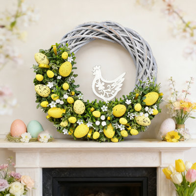 Easter Wreath for Front Door Decoration Easter Egg Bunny Flower Garland for Front Door Art Decor Spring Door Wall Window Decoration Supplies