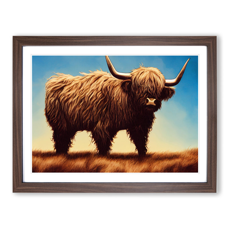 An Iconic Highland Cow 1 Piece Single Picture Frame Wall Art, 34cm H x 46cm W x 2cm D, Walnut Framed