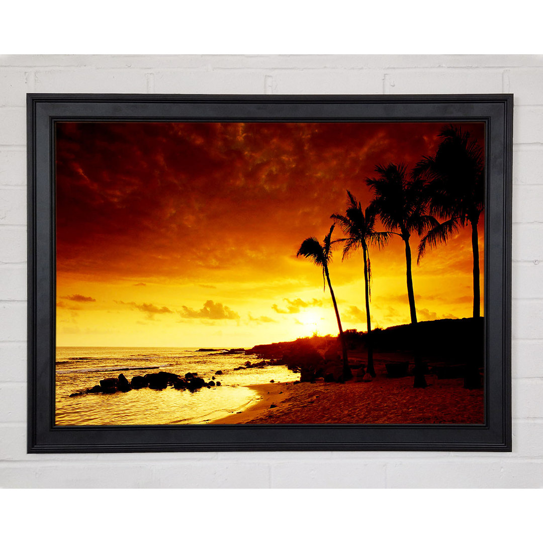 Gerahmtes Wandbild Caramel Palm Tree Sunset