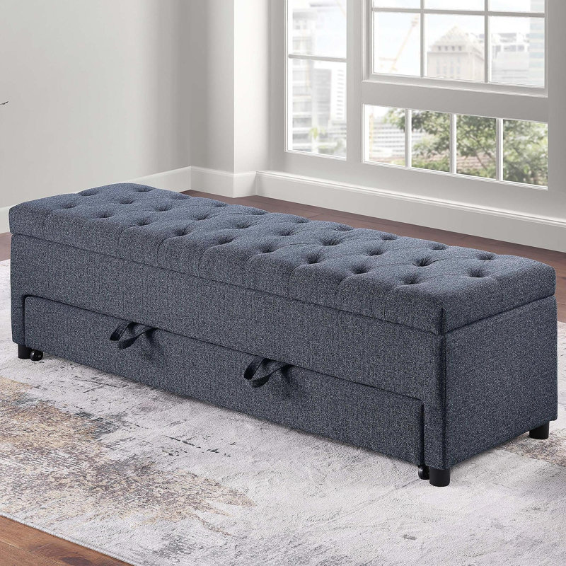 Repose-pieds contemporain avec rangement et repose-pieds bleu et gris 1pc, Bleu gris