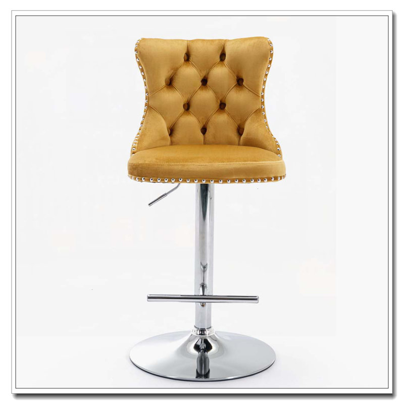 Swivel Velvet Barstools Adjusatble Seat Height, Silver, Gold
