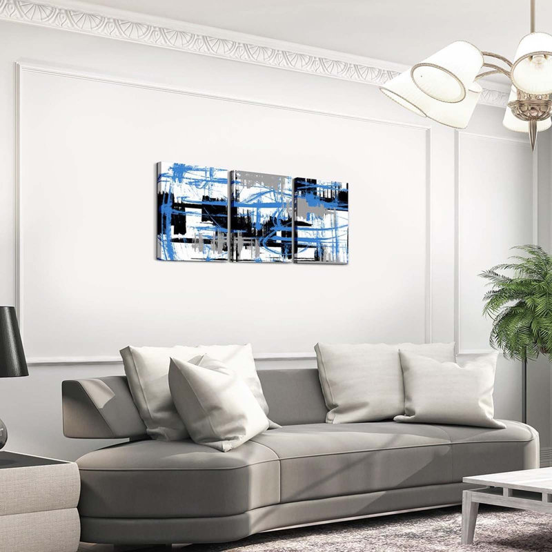 3 Piece Wrapped Canvas Wall Art, Blue/White
