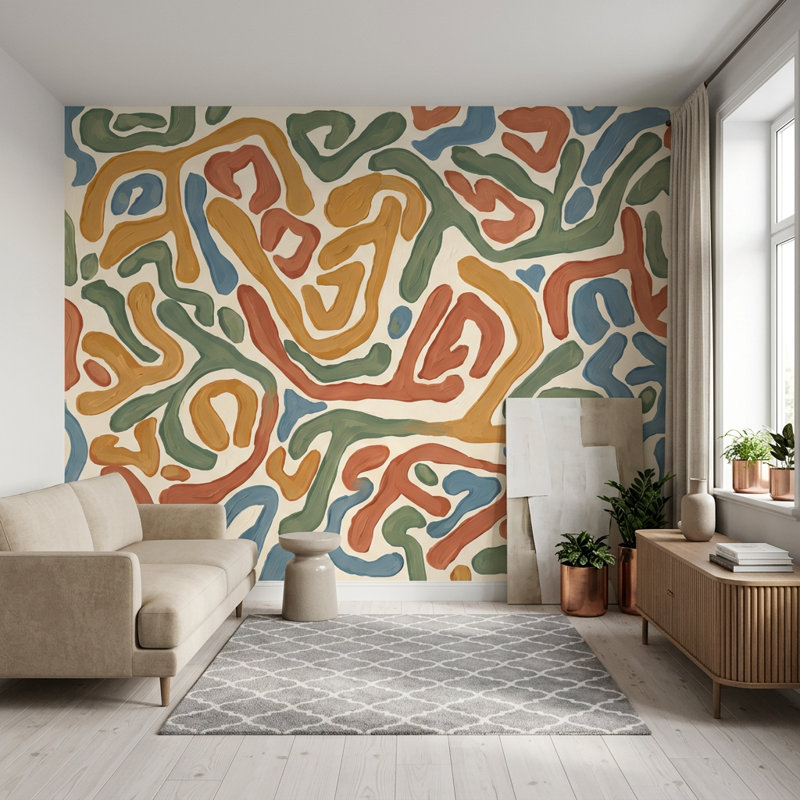 Papier peint moderne Mid Century, 120 po x 96 po, Peler et coller