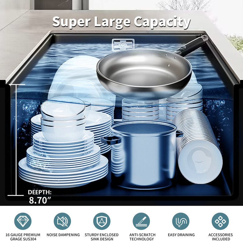 33" Undermount Single Bowl Metal Kitchen Sink