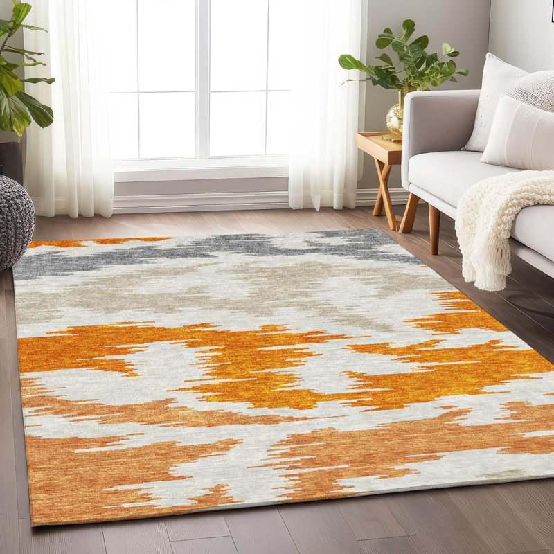 Premium Machine Washable Lisse Orange Rug, Rectangle 8' x 10'