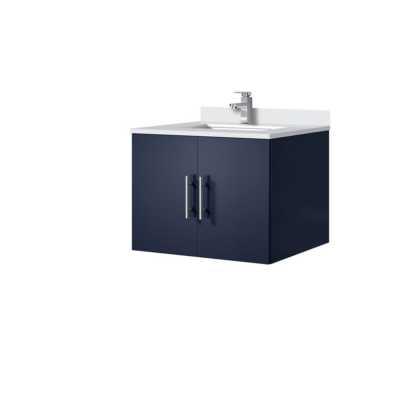 Ensemble de meuble-lavabo compact avec comptoir en quartz blanc et robinet, Marine