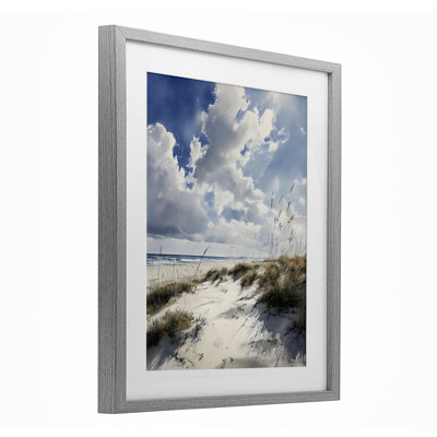 Midday Sunny Beach Dunes Framed Print Under Glass, design by Franklyn Gregory
