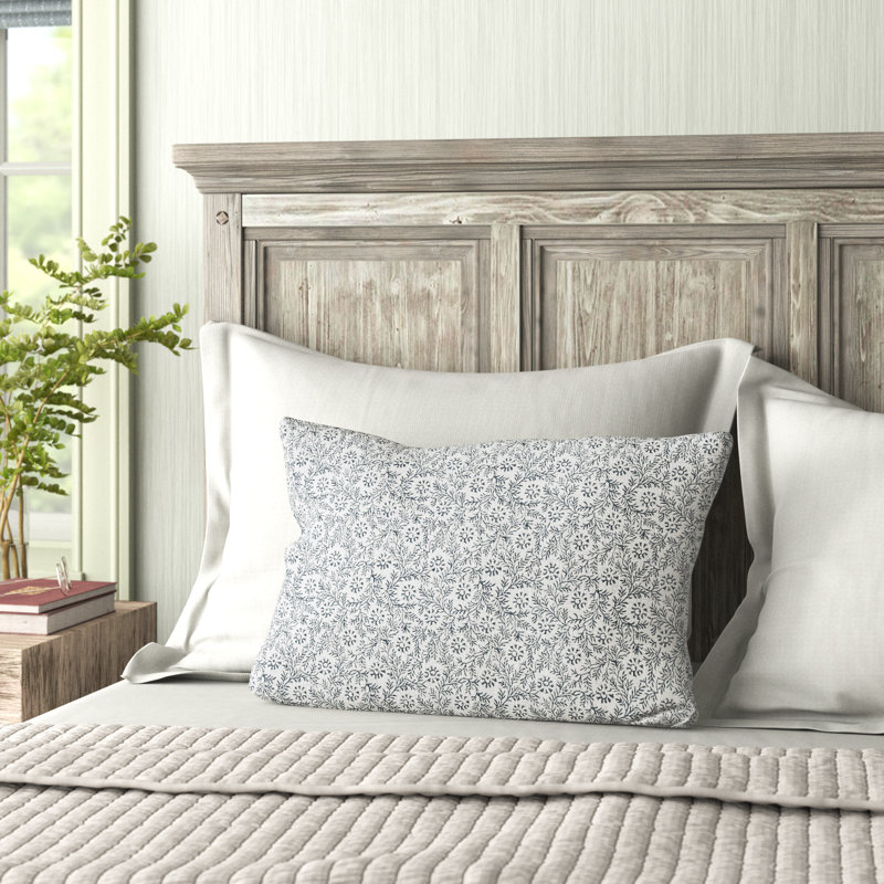 Eula Linen Lumbar Rectangular Pillow Cover, Cream/Slate