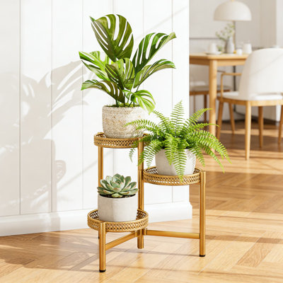 Support pour plante à 3 niveaux en métal pour une utilisation intérieure et extérieure, tablette de coin pliante robuste pour plusieurs plantes, support à fleurs compact pour balcon de patio