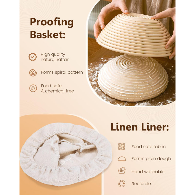 Bread Proofing Basket Set, 9 Inch Round And 10 Inch Oval Rattan Banneton Bowl With Sourdough Bread Making Tools