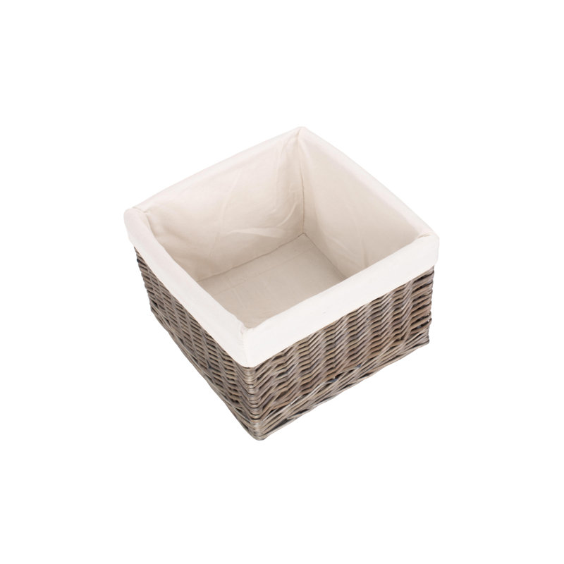 Square Wicker Storage Basket with Lining, 23cm H x 34cm W x 34cm D, Antique Wash/White