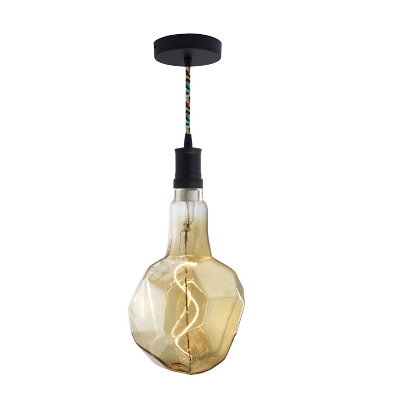 LED Arkin 4 Watt Antique Glass 12" Jewel Shaped Bulb and Pendant Kit, Black