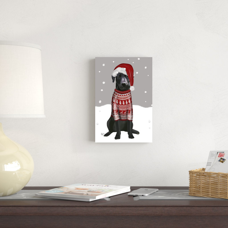 Labrador noir, chandail de Noël 1 par Fab Funky - impression sur toile tendue, H 12 po x l 8 po