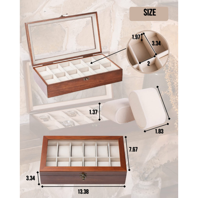 Walnut Wooden Watch Box with Glass Lid and Linen Lining