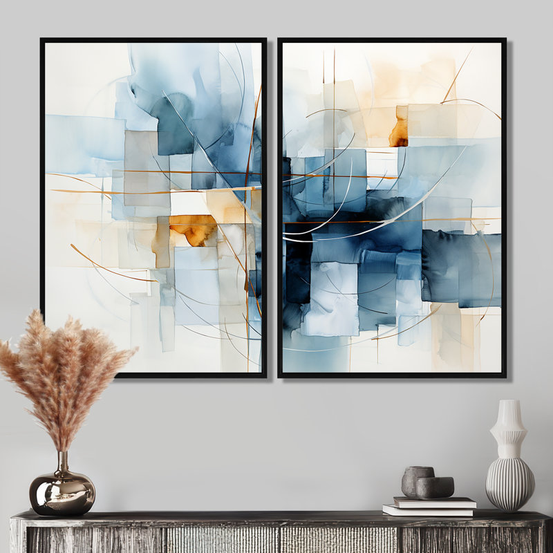 «Comegno - Abstract Line Art», reproduction d'art sur toile, Black, 36" H x 48" W, Impression encadrée flottante