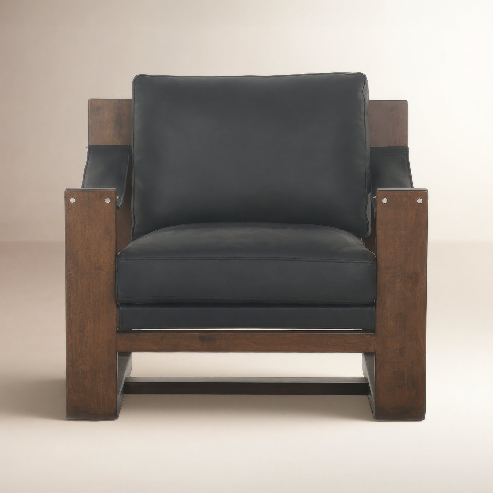 Arista Genuine Leather Armchair, Carson Black Genuine Leather