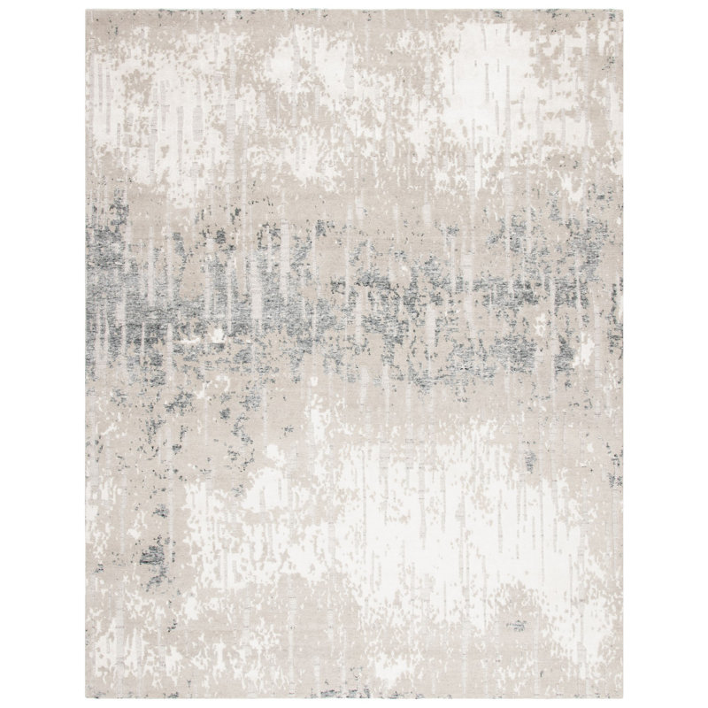 Tapis abstrait argenté en laine / coton tissé à la main Harwich, Rectangle 8 pi x 10 pi