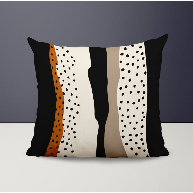 Coussin décoratif intérieur / extérieur en polyester filé Bode, 19 po x 19 po, Orange / blanc cassé / beige / noir