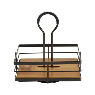 Gourmet Basics by Mikasa Nova Acacia Wood Rotating Condiment Caddy, 8.75 Inch, Black