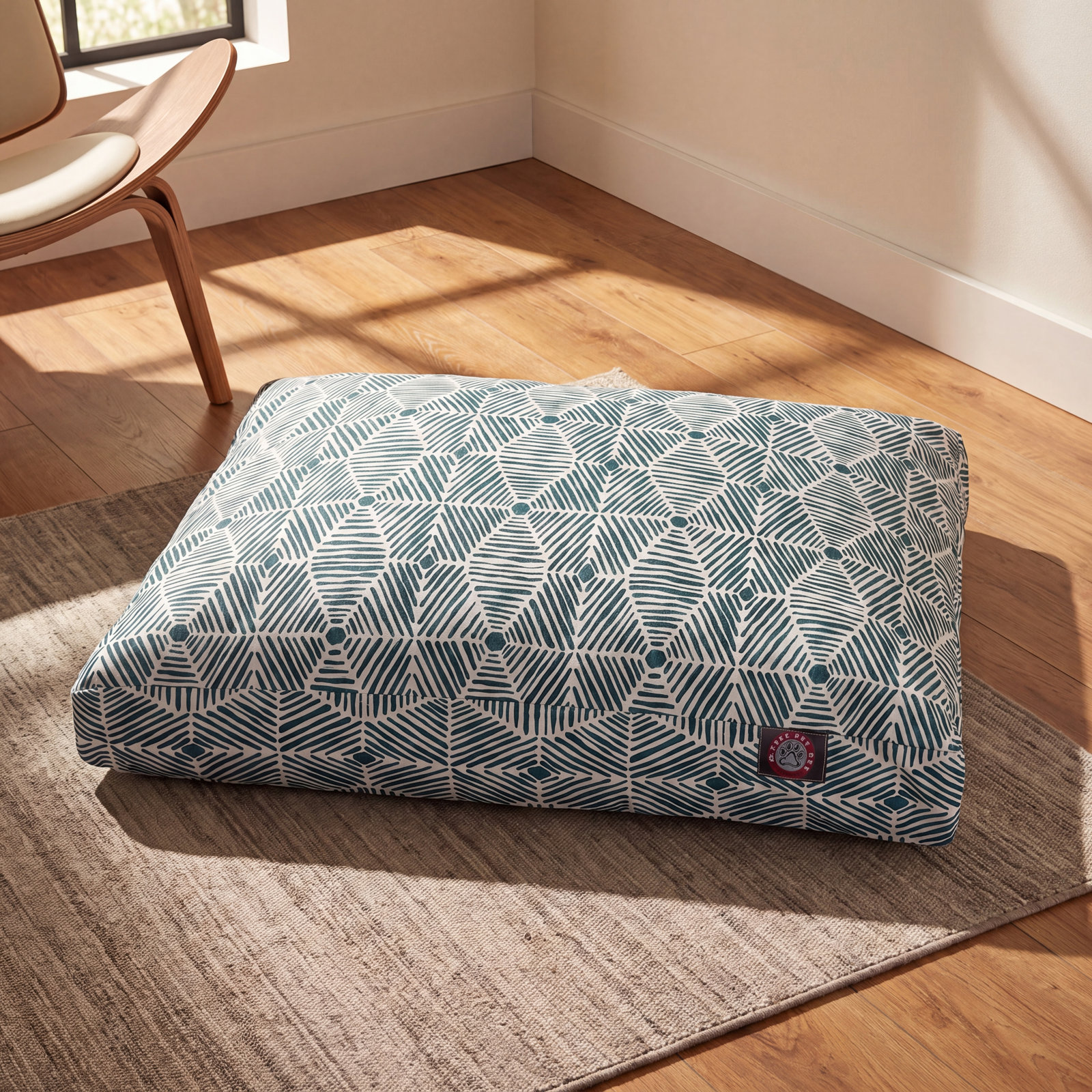 Charlie Orthopedic Geometric Pet Pillow, Emerald, Large (36" W x 44" D x 5" H);