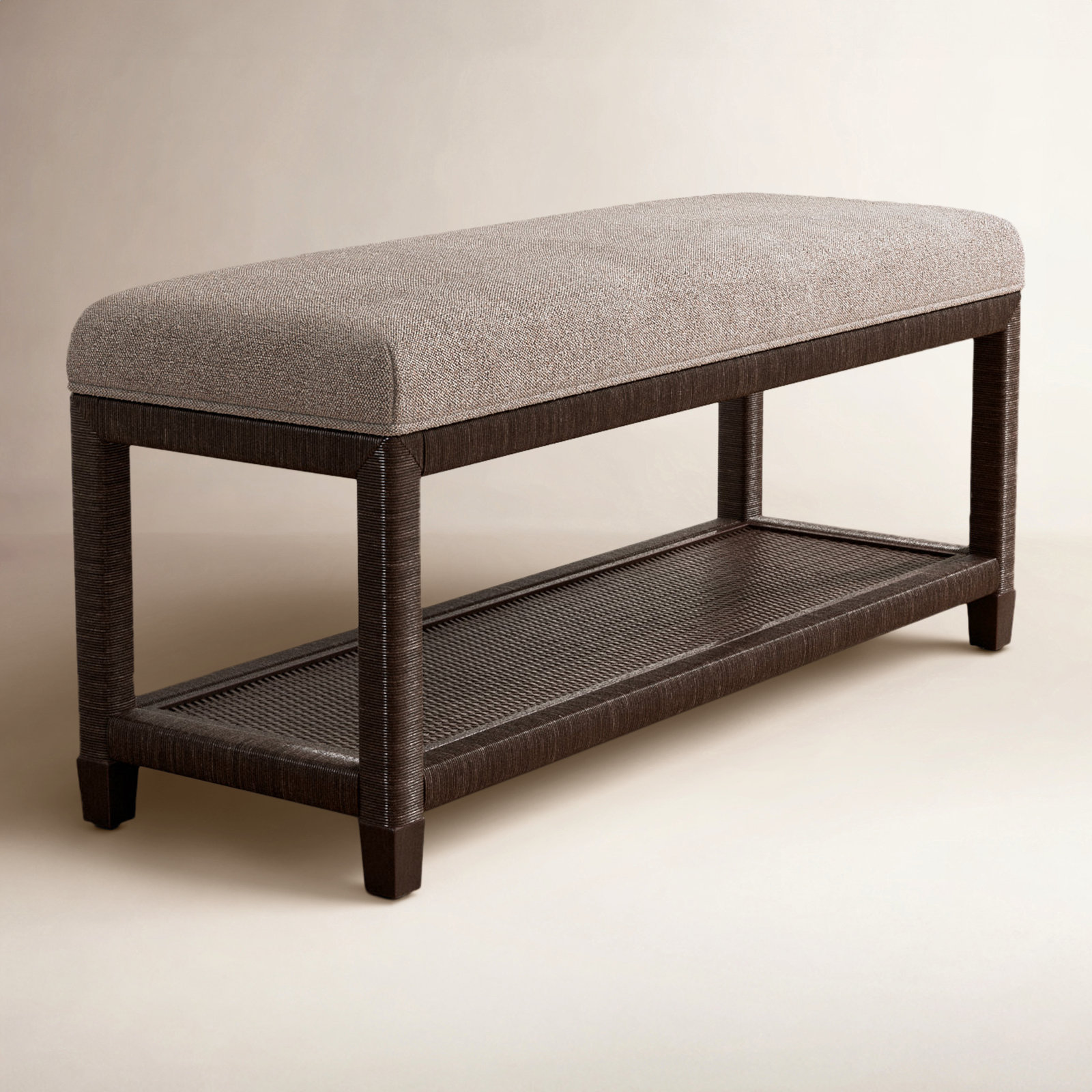 Monterey Storage Bench, Java, Beige Performance Fabric; 0851-73