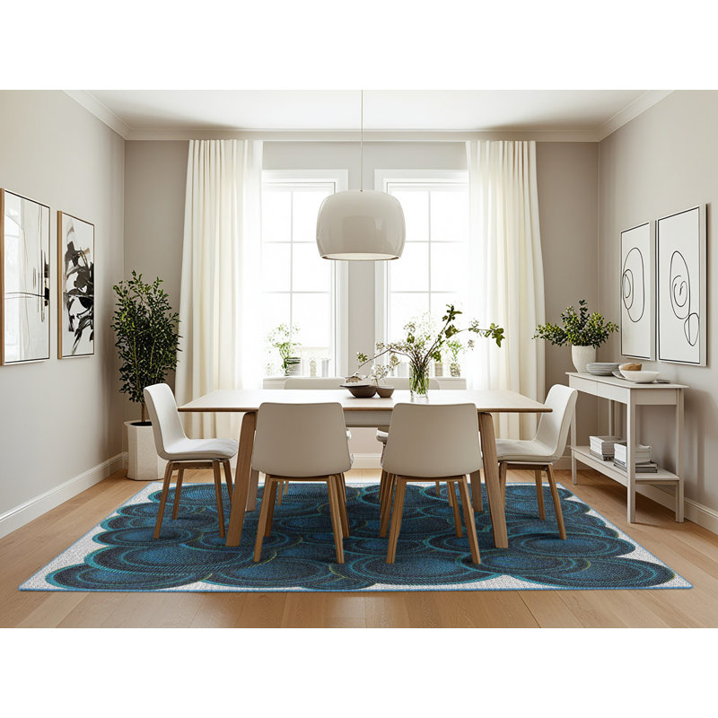Bleu/blanc à motif Tapis décoratif, Rectangle 7 pi x 10 pi