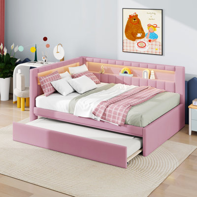 Upholstered Platform Daybed With Trundle Bed, Upholstered Bed Frame With USB