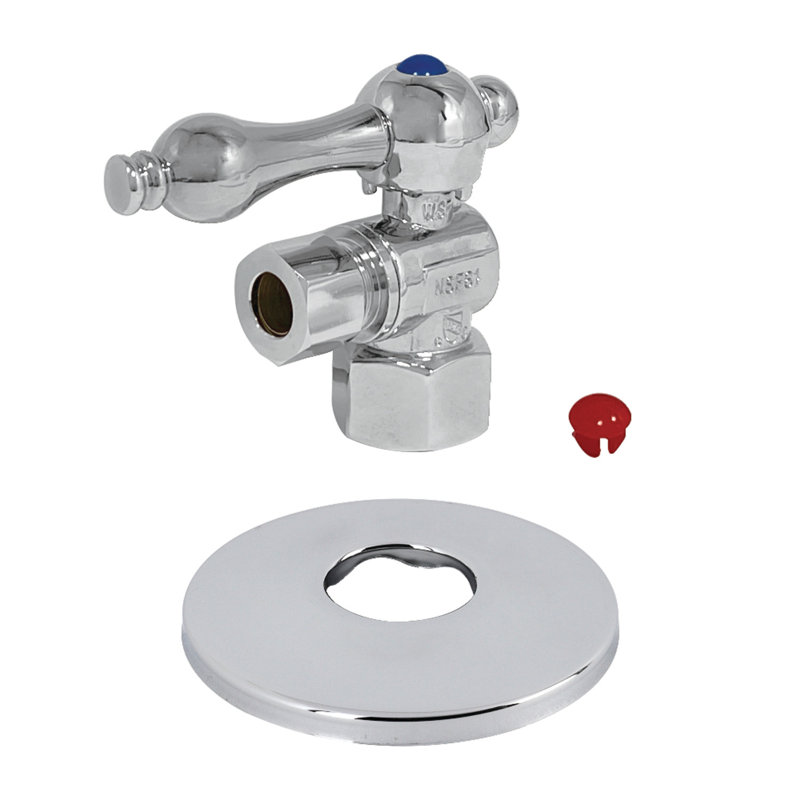 Kingston Brass Vintage 1/2-Inch FIP x 3/8-Inch OD Comp Quarter-Turn Angle Stop Valve with Flange, Polished Chrome