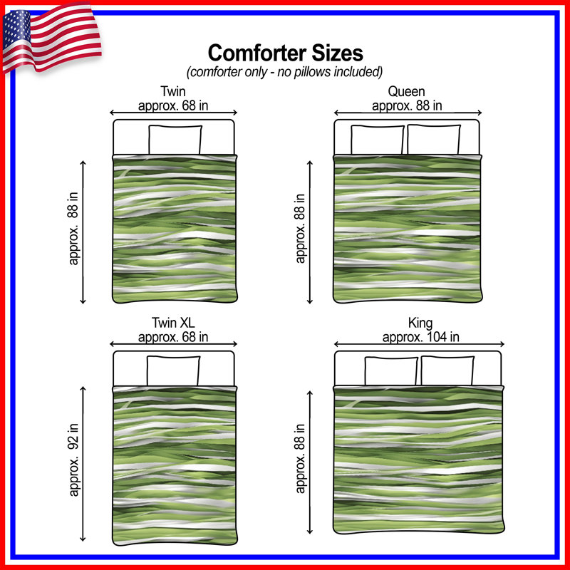 Green White Waves Comforter, Twin
