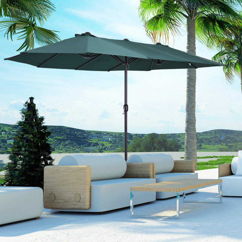 Outsunny 4.6m Garden Parasol Double-Sided Sun Umbrella, Dark Green