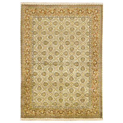 High-Quality Hand-Knotted Beige And Rust Area Rug