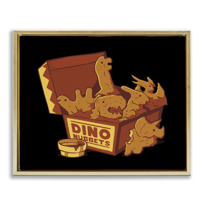 Dino Nuggets avec sauce, cadre flottant, design par Tobe Fonseca, H 25 po x l 31 po, Cadre flottant métallique doré