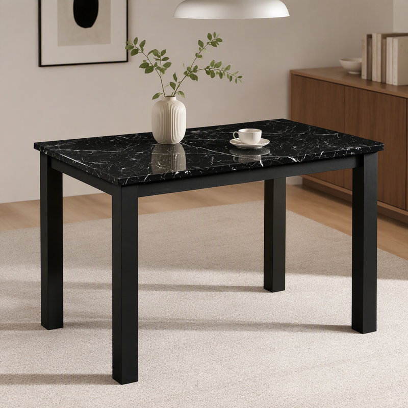 Table de salle à manger rectangulaire en bois imitation marbre noir 1Pc